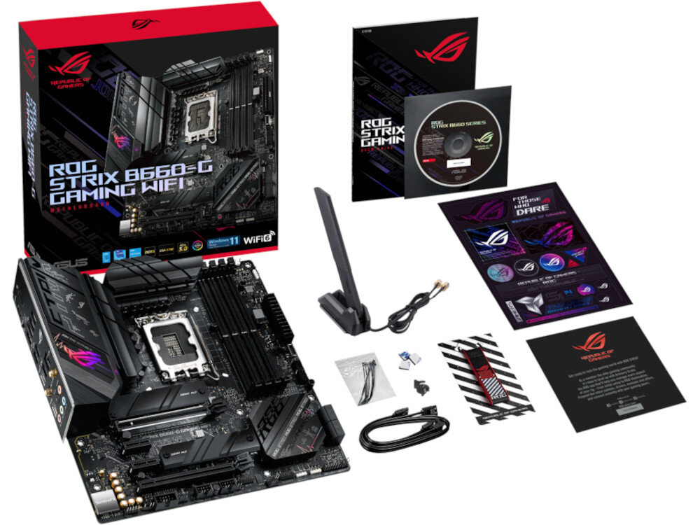 Płyta główna ASUS ROG Strix B660-G Gaming WiFi opakowanie zestaw akcesoria