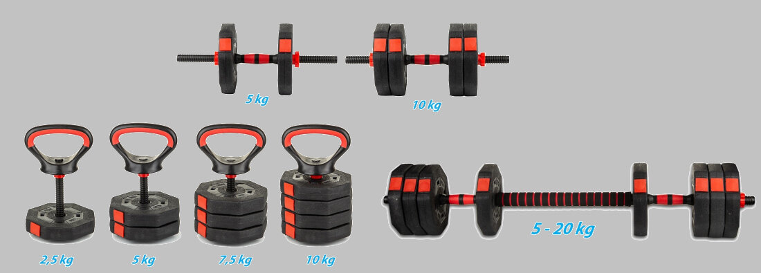 Zestaw hantli EB FIT 1039206 4w1 (2 x 10 kg) 4 rodzaje treningow cwiczenia
