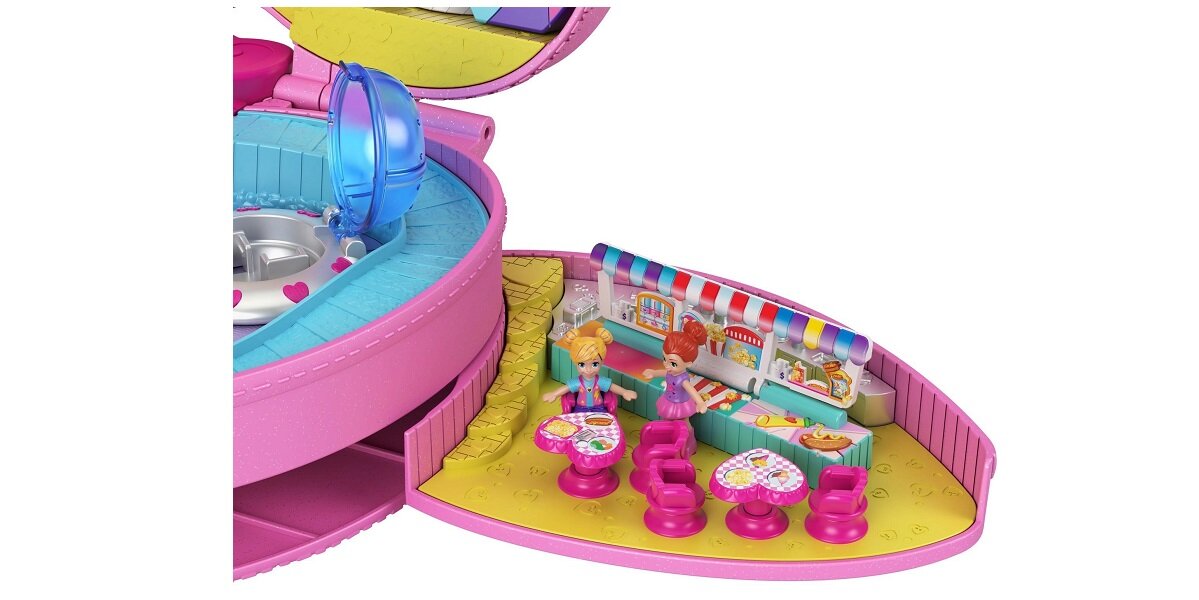 Lalka MATTEL Polly Pocket Park Rozrywki serce kokardka zabawa zajęcie urocza rozkładany minigolf młyn namiot zdjęcia atrakcje rozrywka fontanna regulacja