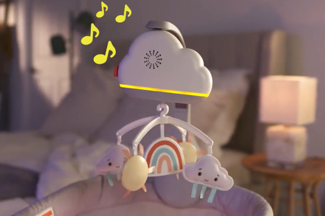 Karuzela FISHER PRICE Chmurkowa tęcza HBP40 ukojenie melodie lepszy sen uspokojenie chmurki bezpieczeństwo montaż zestaw
