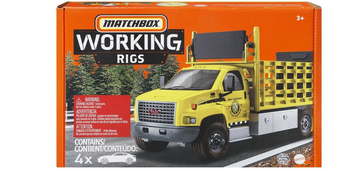 Samochód Matchbox Prace budowlane HCC07 4 samochody ciężarówka detale dekoracje GMC 3500 Attenuator Truck MBX Mobile Crane Road Grader Cement King