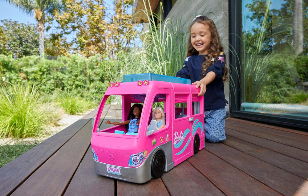 MATTEL Samochód Barbie Kamper marzeń HCD46 obszar zabawa zjeżdżalnia akcesoria kółka szoferka miejsce