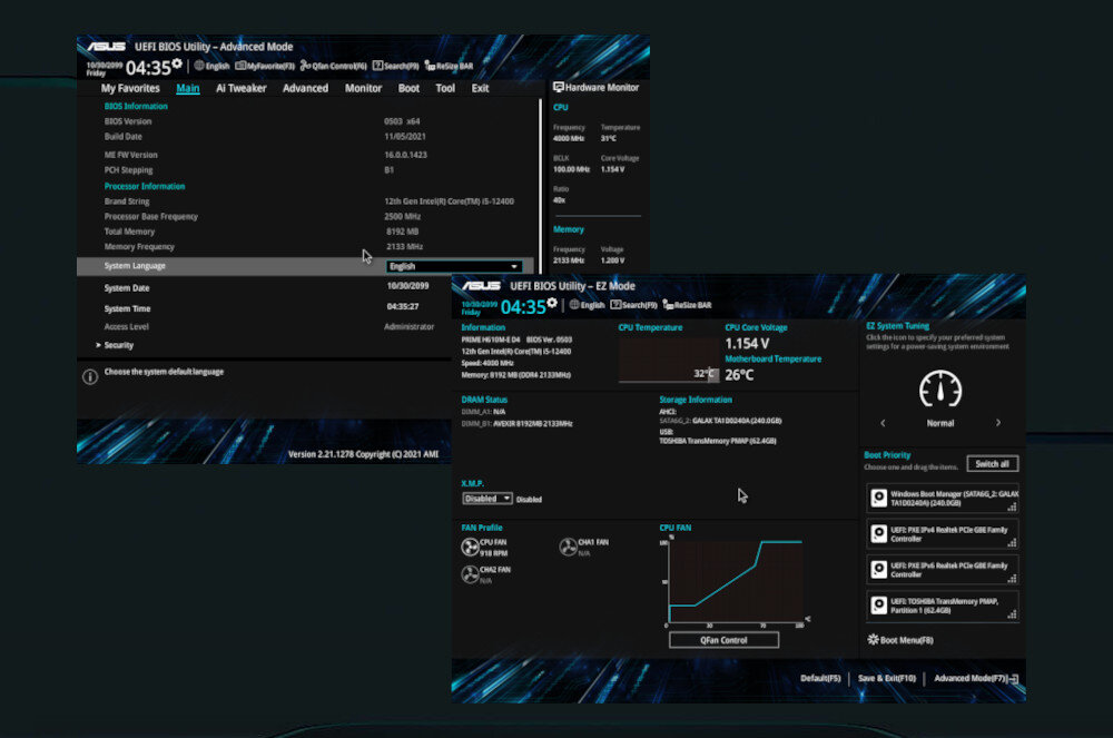 Płyta główna ASUS Prime H610M-E D4 BIOS konfiguracja kontrola