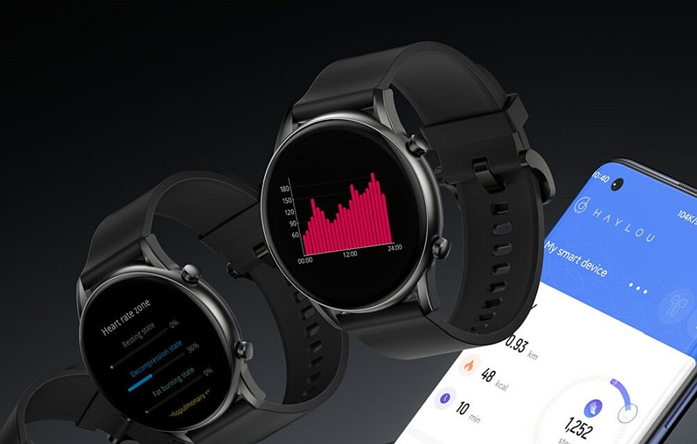 Smartwatch HAYLOU RT2 ekran bateria monitoring zdrowie sport serce sen pojemność ładowanie pasek wykonanie wytrzymałość aplikacja 