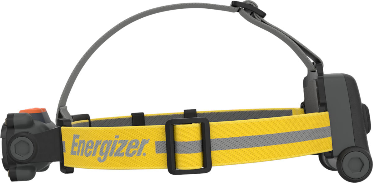 Latarka ENERGIZER Headlight Attachment, wiązka, skierowanie, wygodne, precyzja, na białym tle latarka od boku frontem na wprost