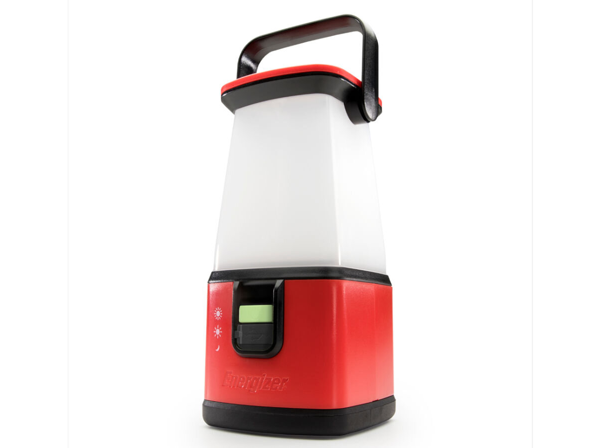 Latarka ENERGIZER Camping Lantern, moc, światło, lumeny, przestrzeń, na białym tle latarka frontem prawo skos