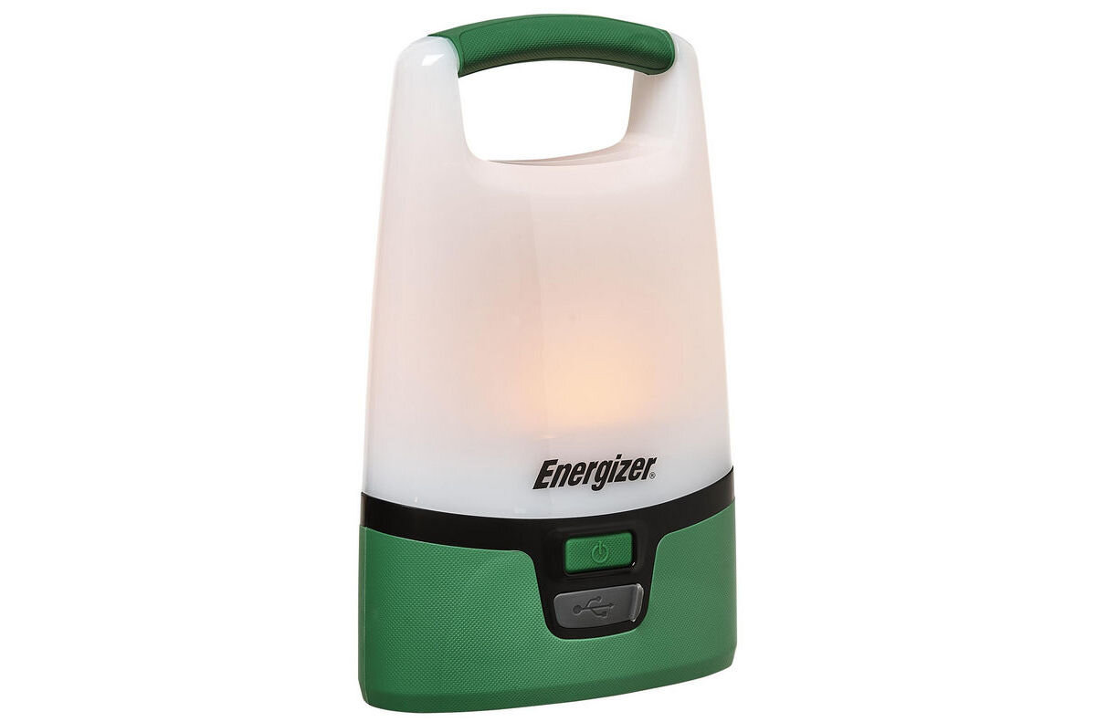 Latarka ENERGIZER Lanteharn Recrgeable, akumulator, baterie, port, usb, IPX4, na białym tle latarka frontem lewo skos