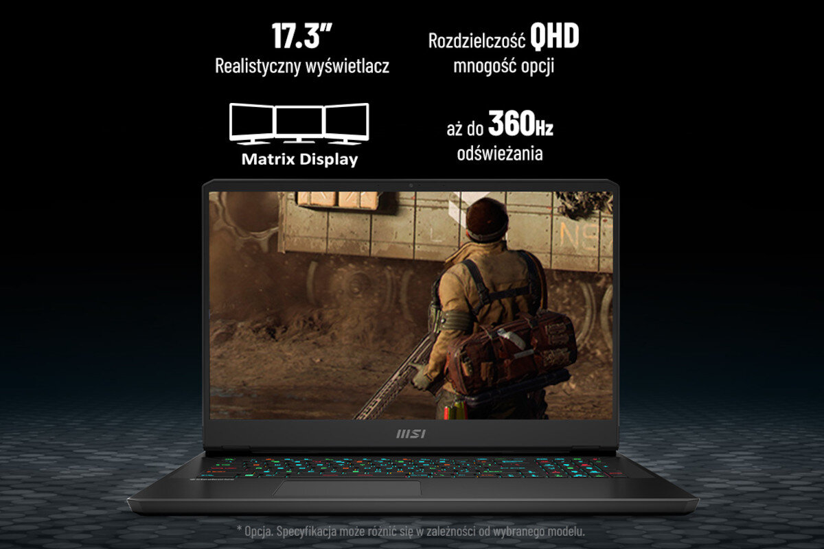 Laptop MSI Vector GP76 12UH 17.3 IPS 360Hz i9-12900H 16GB SSD 1TB GeForce RTX3080 Windows 11 Home obraz wyswietlacz