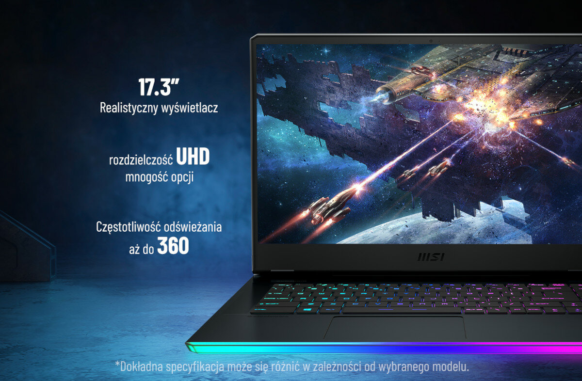 Laptop MSI Raider GE76 12UH-414PL 17.3 IPS 360Hz i9-12900HK 64GB SSD 1TB GeForce RTX3080 Windows 11 Home obraz wyswietlacz