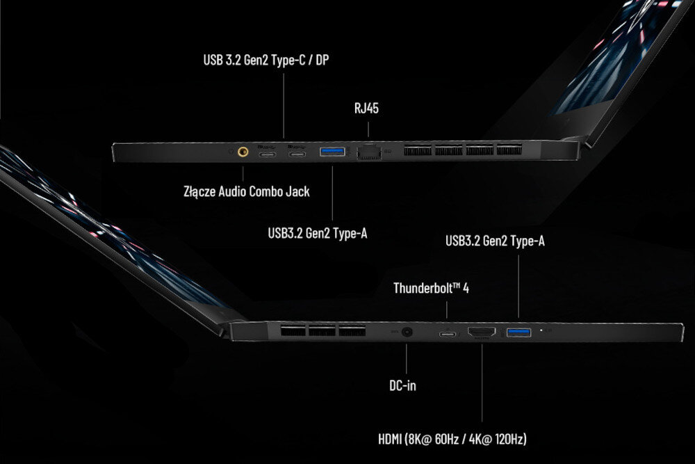 Laptop MSI Stealth GS66 15.6 IPS 240Hz i9-12900H 32GB SSD 1TB GeForce RTX3070Ti Max-Q Windows 11 Home porty