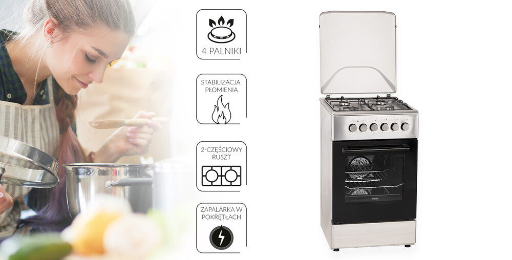 KUCHNIA MPM-64-KGM-11 harmonia styl kolor inox 4 palniki zabezpieczenia pokrywa