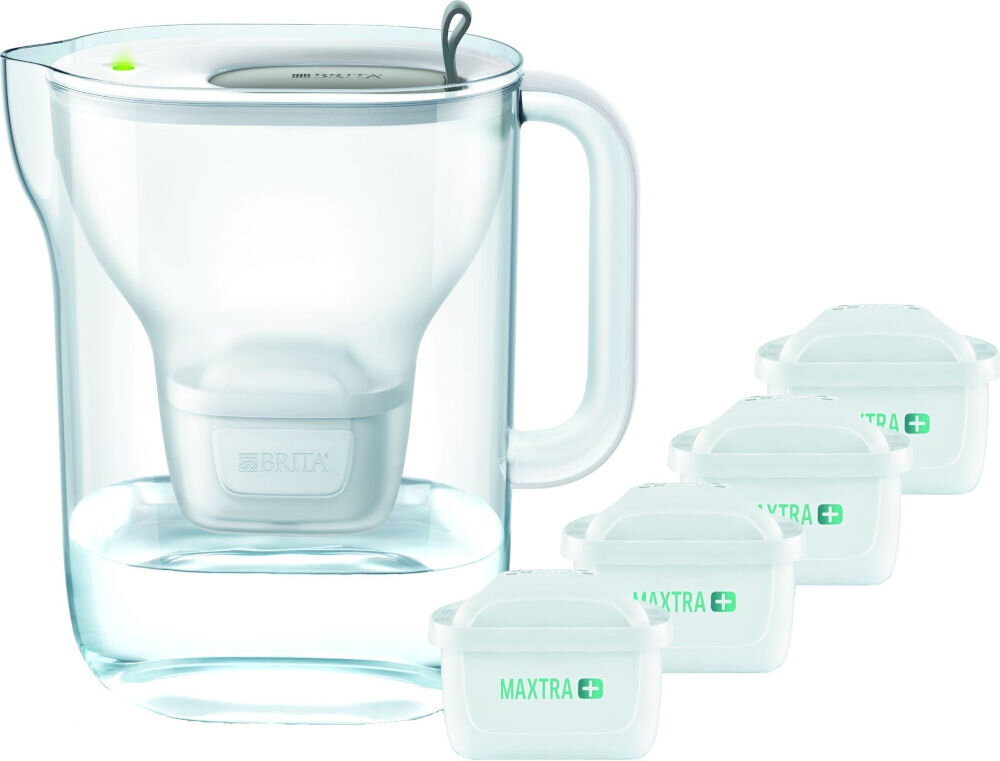 Dzbanek flitrujący BRITA Style XL Szary + 4 wkłady Maxtra+ Pure Performance filtry długie korzystanie efektywne przefiltrowanie czysta świeża woda
