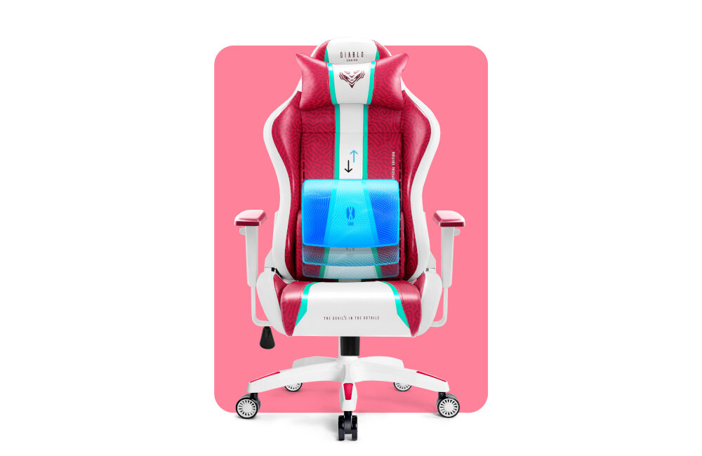 Fotel DIABLO CHAIRS X-One 2.0 Candy kręgosłup zabezpieczenie wady podstawy zagłówek