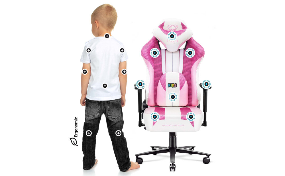 Fotel DIABLO CHAIRS X-Player (S) Różowo-biały postawa zaglowek poduszka pianka memory