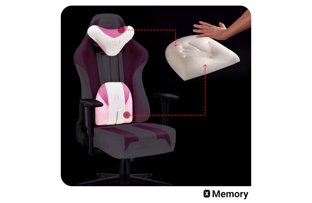 Fotel DIABLO CHAIRS X-Player (L) Różowo-biały poduszka lędźwiowa zagłówek pianka