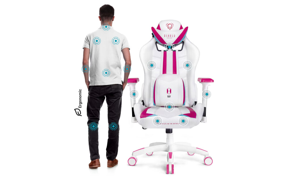 Fotel DIABLO CHAIRS X-Ray (L) Biało-różowy kolorystyka komfort postawa