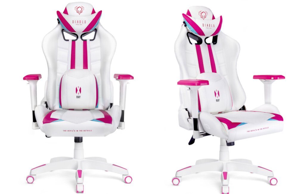 Fotel DIABLO CHAIRS X-Ray (L) Biało-różowy kauczukowe kolka zabezpieczenia zarysowania