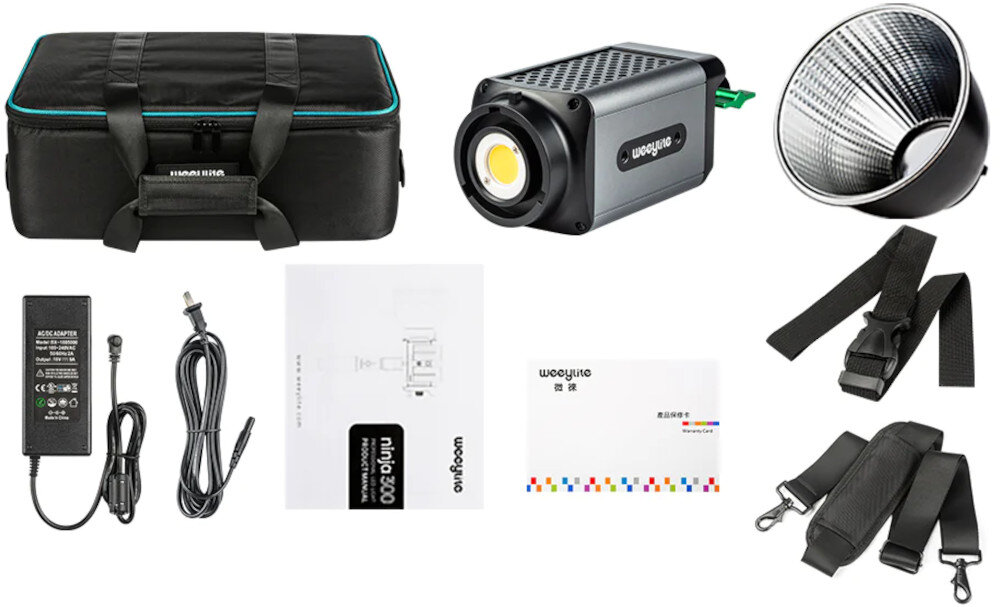 Lampa studyjna LED WEEYLITE Ninja 300 opakowanie zawartość akcesoria