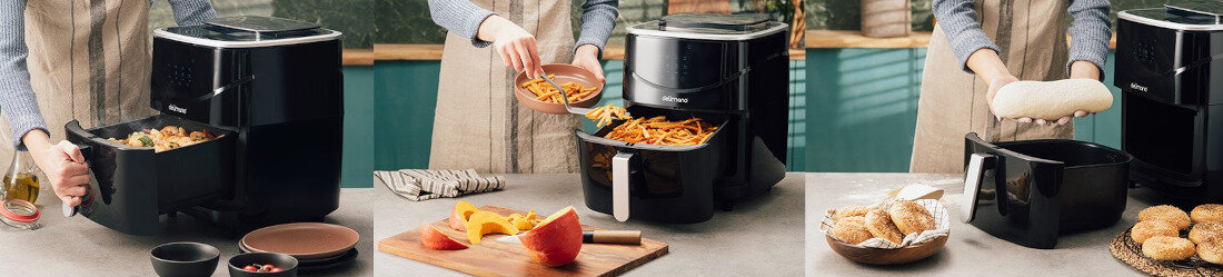 Frytkownica beztluszczowa DELIMANO 110074539 Air Fryer z gotowaniem na parze 3 tryby pracy para smazenie powietrzem