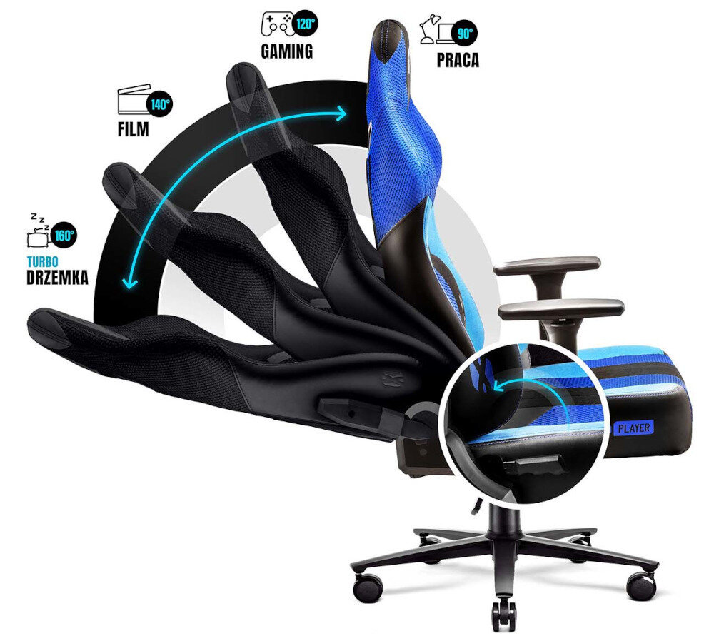 Fotel DIABLO CHAIRS X-Player 2.0 ROZMIAR ESTETYKA WYTRZYMAŁOŚĆ STOPIEŃ WYGODA KRĘGOSŁUP WSPARCIE SYSTEM REGULACJA PODŁOKIETNIKI KOŁA KAUCZUKOWE