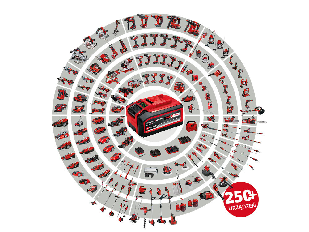 Wiertarko-wkrętarka EINHELL TC-CD 18-35 Li-Solo rodzina Power X-Change zasilanie akumulatorowe uzywanie tych samych akumulatorow we wszystkich kompatybilnych urzadzeniach marki EINHELL