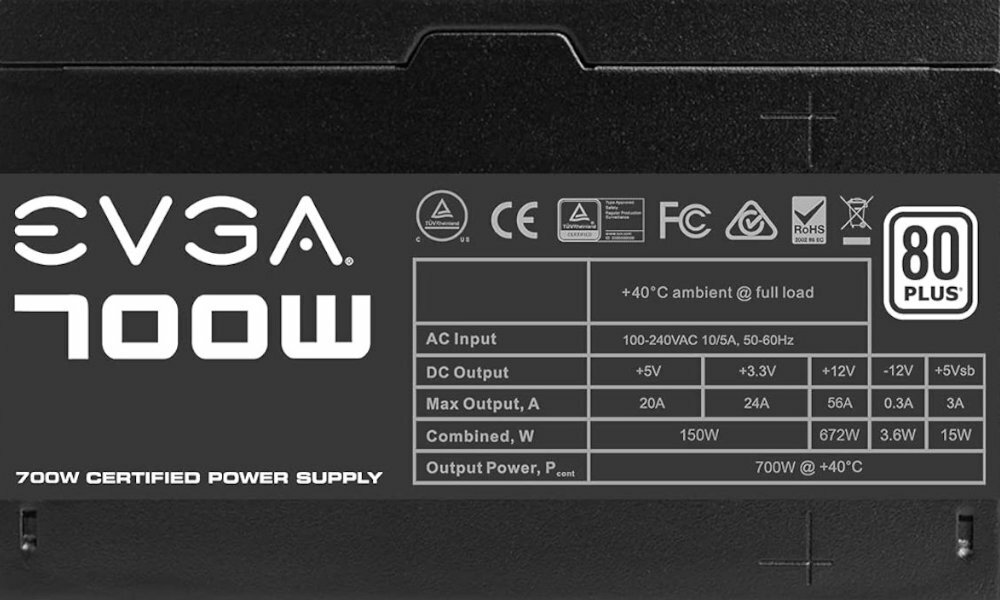 EVGA W1 700W 80 Plus bok