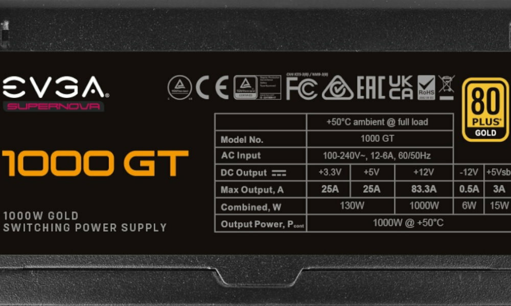 EVGA SuperNOVA GT 1000W Gold dane