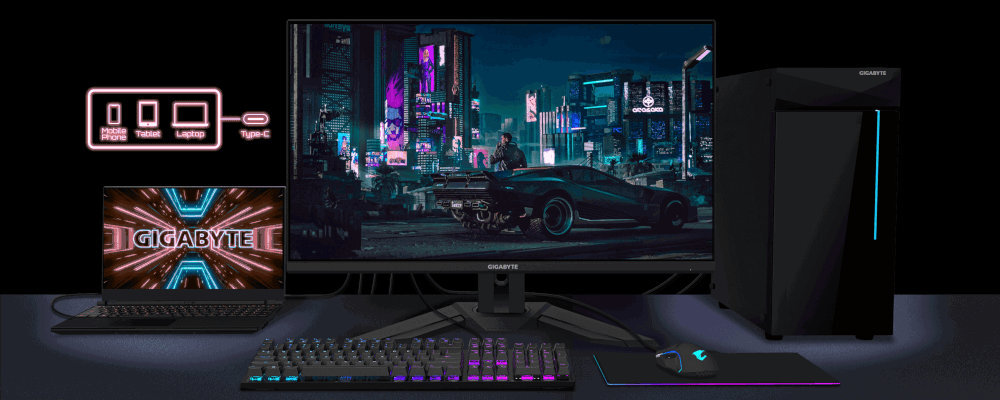 Monitor GIGABYTE M34WQ 34 cali przelacznik KVM pomiedzy urzadzeniami