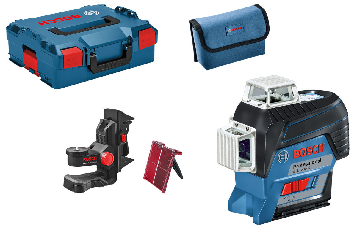 Laser liniowy BOSCH GLL 3-80 C wyposażenie zestaw