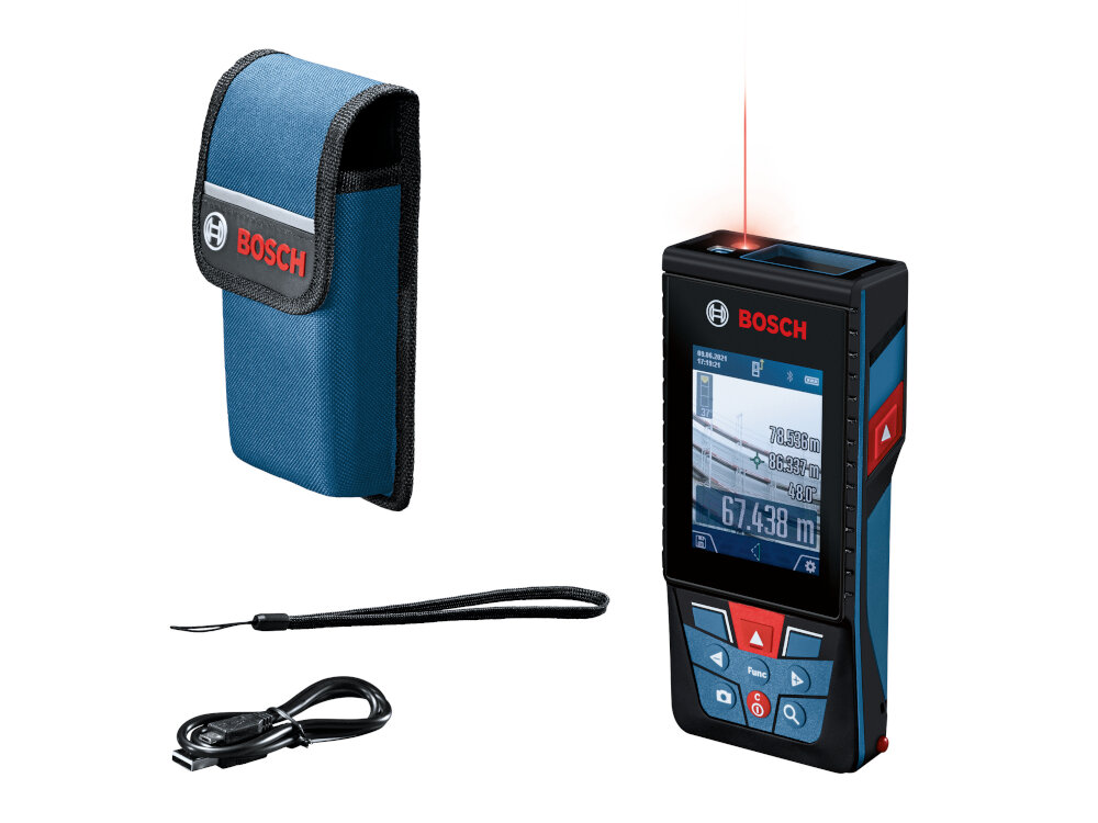 Dalmierz laserowy BOSCH Professional GLM 150-27 C 0601072Z00 zestaw etui kabel USB-A/USB-C pasek na dlon dokumentacja