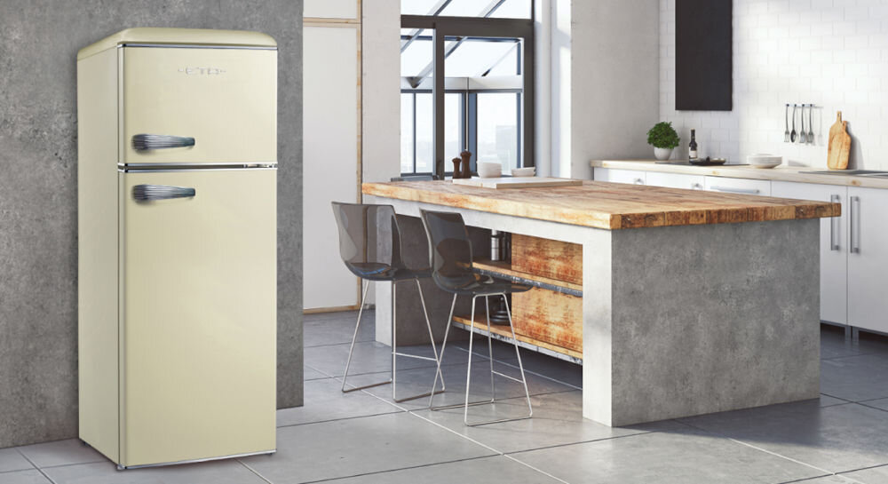 Lodówka ETA Storio 253390040E Retro 148.2cm Beżowa klasa energetyczna E oszczędność energii przyjazna dla środowiska utrzymanie temperatury do 18 godzin funkcjonalność ekonomiczność