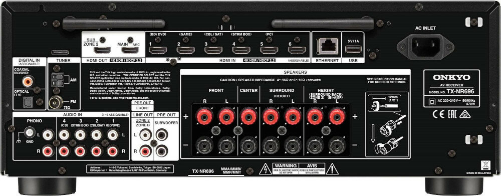Kino domowe ONKYO TX-NR696B + JAMO S-809 HCS 5.0 - złącza
