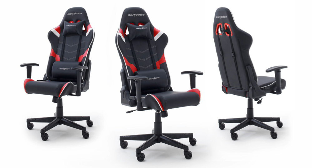 Fotel DXRACER Seria Progress OH/P188/NRW Czarno-czerwono-biały odpornosc na zatarcia latwosc w czystosci wytrzymale tkaniny