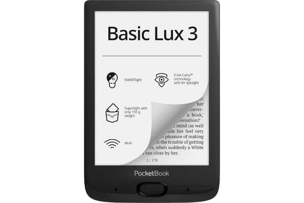 Czytnik E-Booków POCKETBOOK Basic Lux 3 ekran rozdzielczość bateria obudowa wielkość przekątna matryca pojemność książki ebooki złącza porty ładowanie łączność rozmiar wielkość