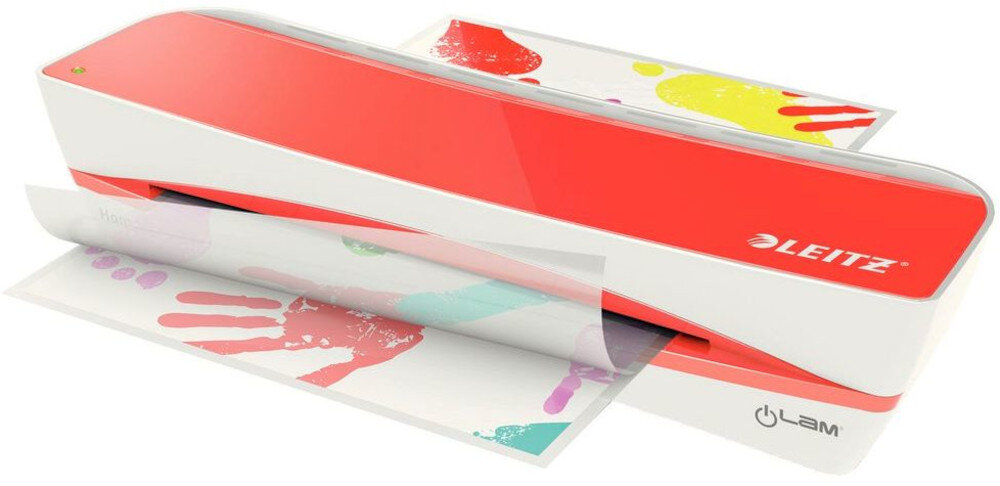 Laminator LEITZ iLAM Home A4 Czerwony funkcje obsługa przełącznik