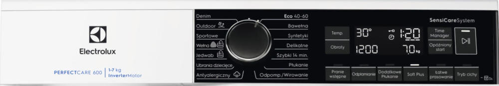 ELECTROLUX EW6SN227CP pralka obsługa panel wyświetlacz sterowanie elektroniczne pokrętła