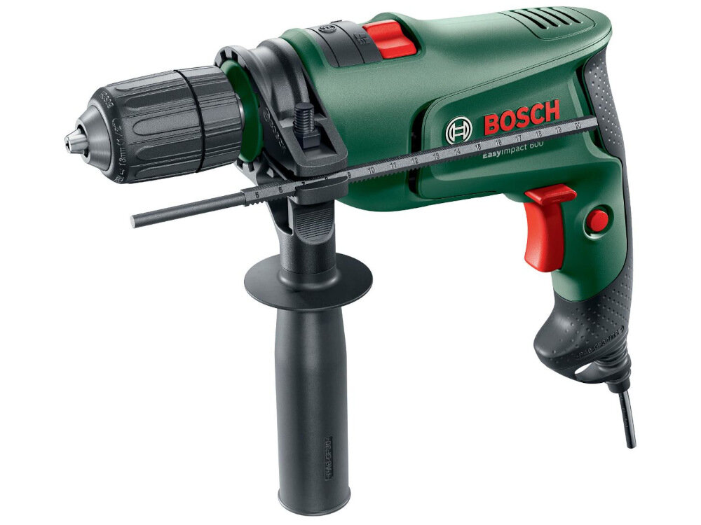Wiertarka udarowa BOSCH EasyImpact 600 0603133020 silnnik szczotkowy moc 600 W maksymalna prędkość obrotowa do 3000 obr/min moment obrotowy do 15 Nm długi przewód zasilający