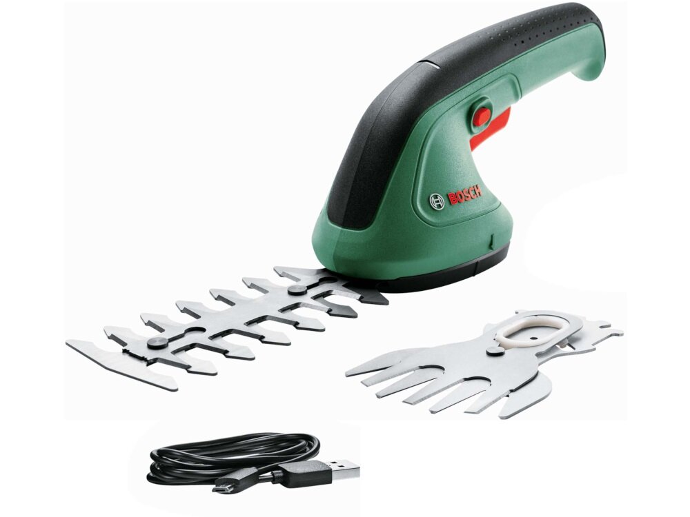 Nożyce do żywopłotu - trawy BOSCH EasyShear 0600833303 akumulatorowe zestaw kabel ladujacy USB-A/USB-C dokumentacja