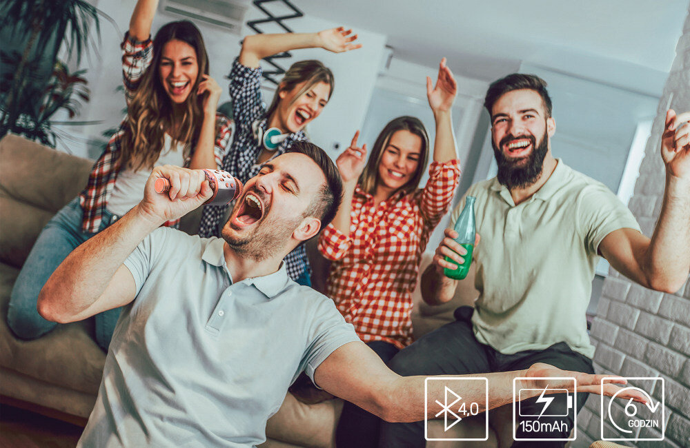 Mikrofon FOREVER BMS-300 Różowo-złoty czas pracy akumulator łączność bezprzewodowa bluetooth