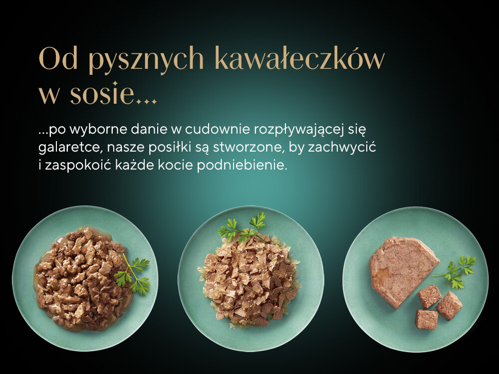 Karma dla kota SHEBA Sauce Speciale Królik z warzywami 85 g kaloryczność składniki analityczne napis od pysznych kawałeczków w sosie po wyborne danie w cudownie rozpływającej się galaretce
