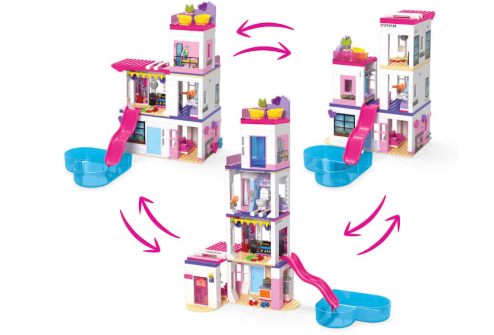 MATTEL Barbie Mega Construx Domek Marzeń HHM01 dom marzeń sypialnia kuchnia sala taneczna salon łazienka basen winda kabriolet domek mebelki