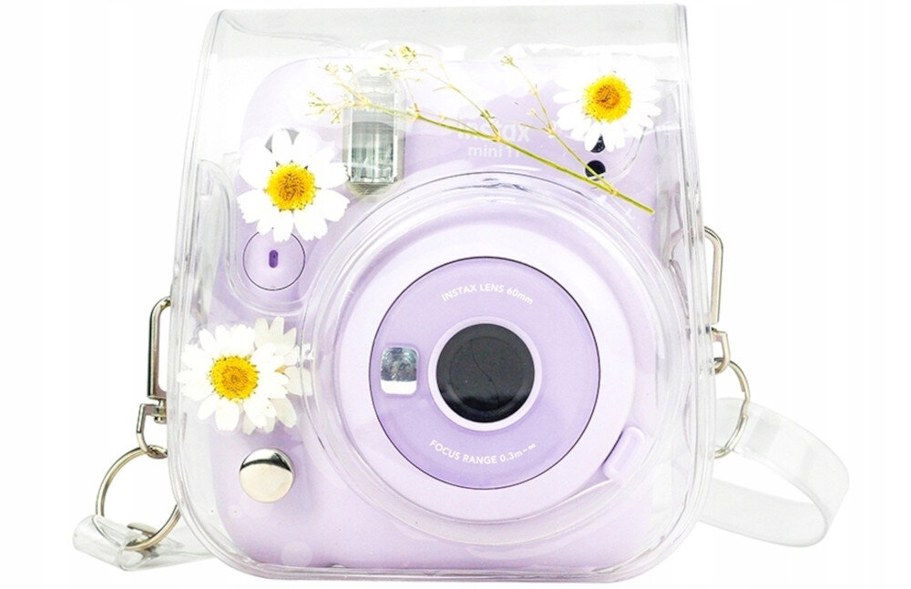 Zestaw akcesoriow LOVEINSTANT 8w1 do FUJIFILM Instax Mini 11 Przezroczysty Rumianki futeral ochronny