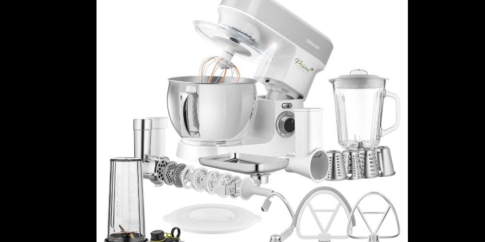 Robot kuchenny planetarny SENCOR STM 3789SL (1200W) z blenderem kielichowym, maszynką do mięsa i rozdrabniaczem 6 stopni prędkości funkcja pulse program nutrismart