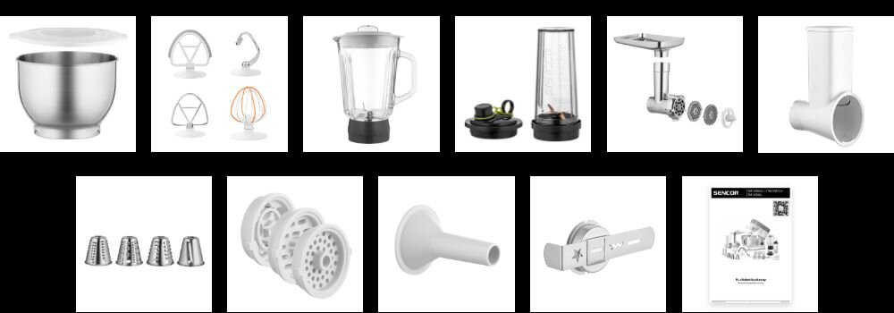 Robot kuchenny planetarny SENCOR STM 3789SL (1200W) z blenderem kielichowym, maszynką do mięsa i rozdrabniaczem 1 misa mieszadło blender