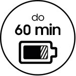 Ikona informuje o tym, że bateria odkurzacza wystarczy na 60 minut bezprzewodowego odkurzania Ikona informuje o tym, że bateria odkurzacza wystarczy na 60 minut bezprzewodowego odkurzania