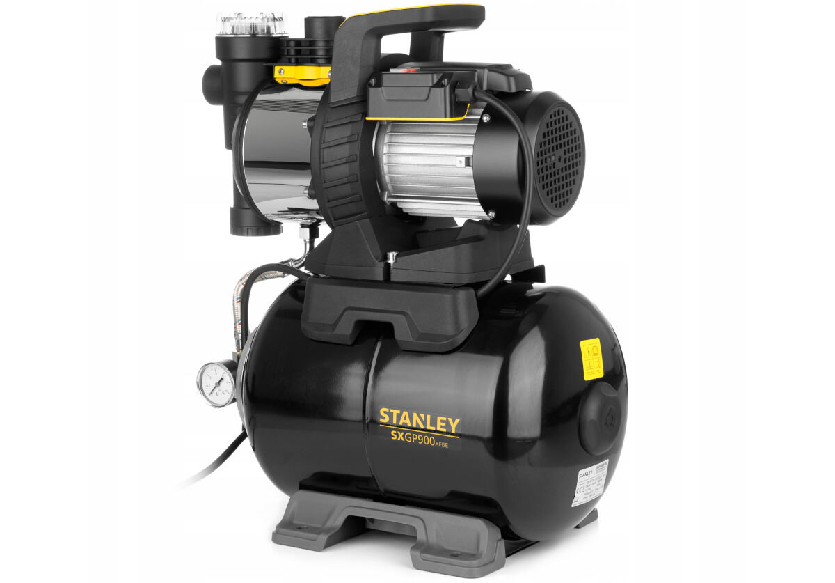 Hydrofor do wody STANLEY SXGP900XFBE 900W elektryczny, przegrzanie, Bezpieczeństwo, IPX4, odporność, na białym tle hydrofor prawo skos