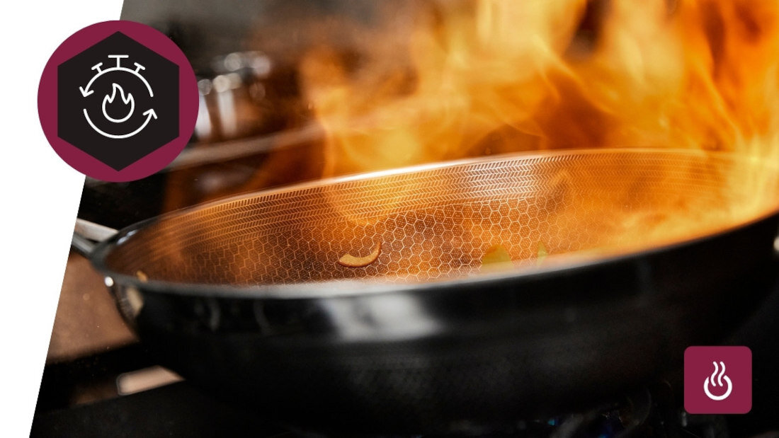 Patelnia wok KOHERSEN Black Cube 32 cm oszczednosc energii szybkie grzanie hybrydowa konstrukcja TRI-PLY wielowarstwowa konstrukcja