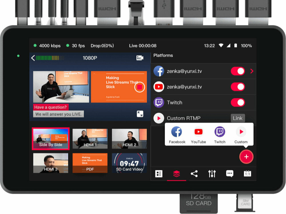 Przenośne Studio YOLOLIV YoloBox Pro Multicam Live Stream Studio akumulator czas pracy ładowanie