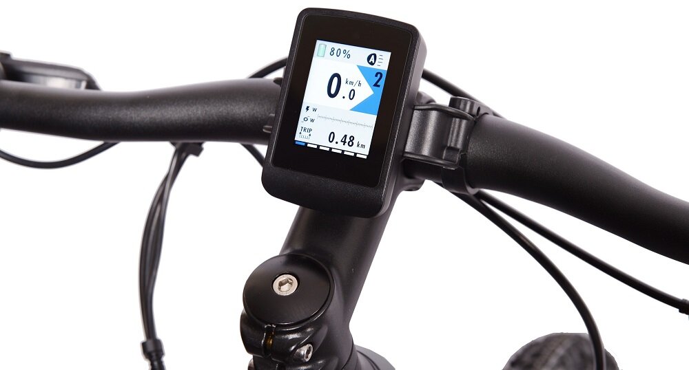 Rower elektryczny MBM E1200 Karios U16 27.5 cala Czarny bagażnik wyświetlacz LCD