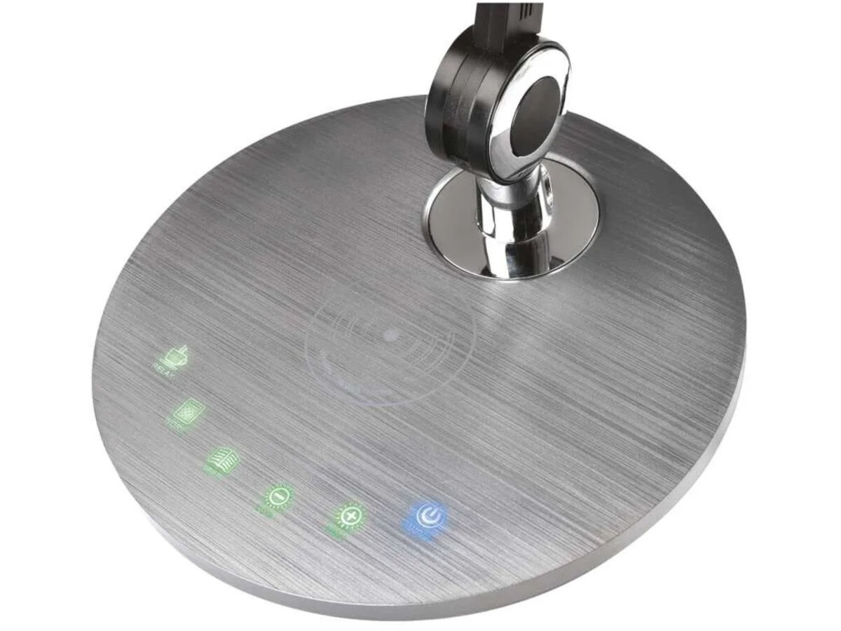Lampa biurkowa EMOS Karen Z7615, sterowanie, widoczne, biurka, nietuzinkowe, na białym tle panel dotykowy lampki